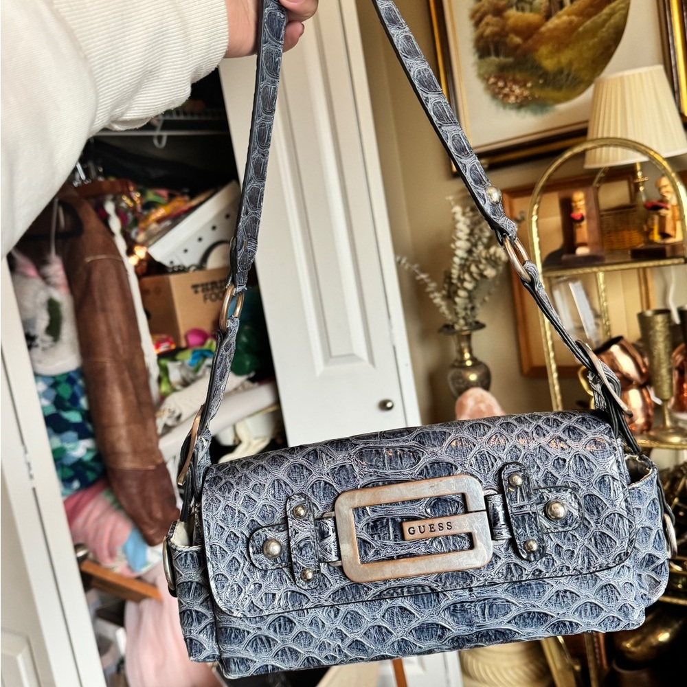 Vintage Y2K GUESS Faux Alligator Shoulder Bag with FREE Vintage Sunglasses Case